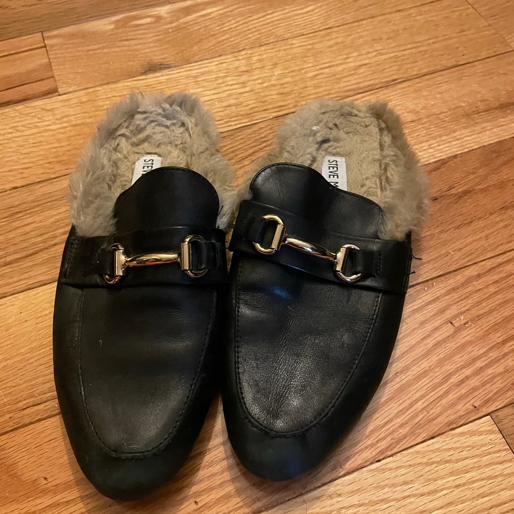 Steve Madden black mule loafers w gold horsebit size 7.5